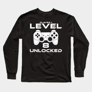 Level 8 Unlocked 8th Birthday Gamer Gift Long Sleeve T-Shirt